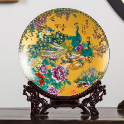 Jingdezhen Ceramic Hanging Plate Decorative Plate Chinese-Style Living Room Wine Cabinet Antique Shelf Ornaments Home Accessories Crafts