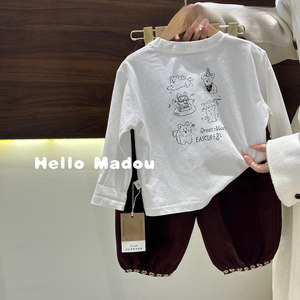 
Korean baby and children's clothing pure cotton inner T-shirt 2026 spring new style cute cartoon long-sleeved top for boys and girls