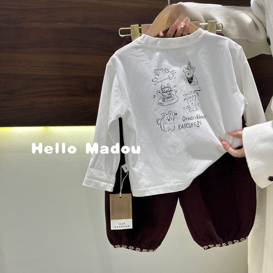 
Korean baby and children's clothing pure cotton inner T-shirt 2026 spring new style cute cartoon long-sleeved top for boys and girls