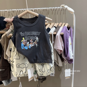 
Boys 0-6 years old Korean cartoon printed sleeveless T-shirt for summer children's pure cotton comfortable vest loose top thin