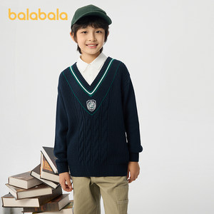
Mall Balabala children's clothing children's sweaters for boys and girls spring and autumn new pullover sweaters fake two-piece bottoming