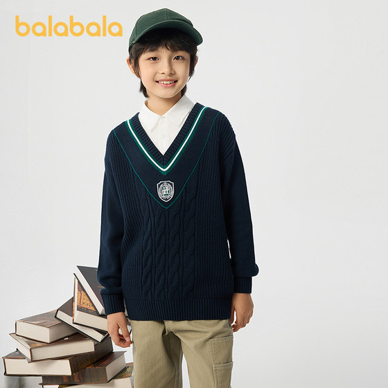 
Mall Balabala children's clothing children's sweaters for boys and girls spring and autumn new pullover sweaters fake two-piece bottoming