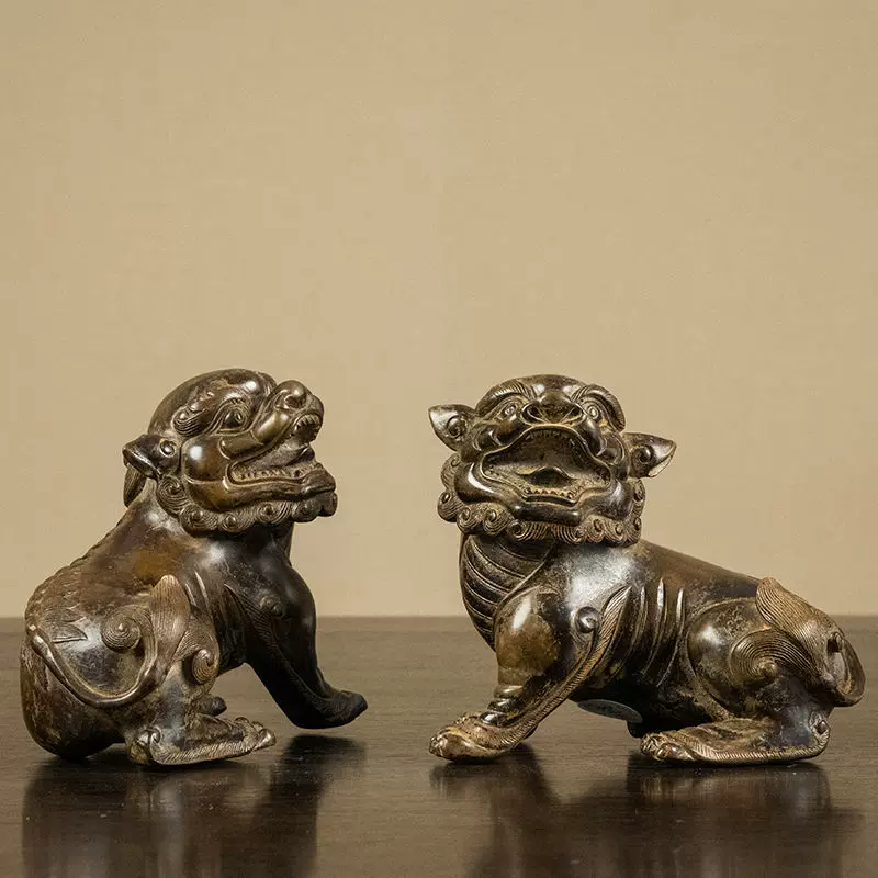 清朝 中国 古銅製 獅子 置物 イ10 清朝 中国 古銅製 獅子 置物 イ10