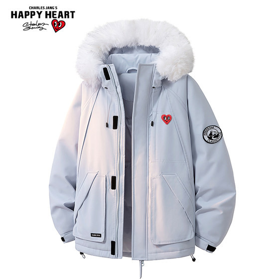 
Charles Love Heart Large Fur Collar Workwear Cotton Clothes for Men and Women Winter Thickened Warm and Cold-proof Overcoming Couple Coats