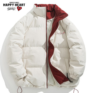 Charles Peach Heart Colorful Contrasted Dopamine Stand Collar Cotton Clothes Men's Thickened Warm Couple Jacket
