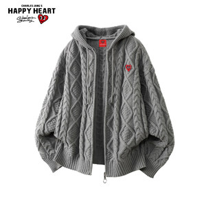 
Charles Peach Heart Lazy Trendy Casual Sweater Autumn and Winter Hooded Couple Jacket Loose Cardigan Sweater Men