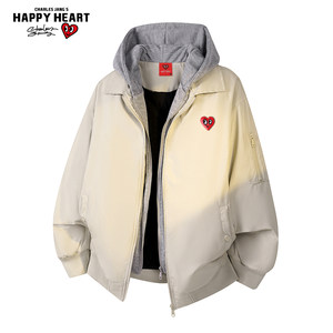 
Charles Heart American Fake Two-piece Cotton Jacket Men's Winter New Contrast Color Hooded Thickened Warm Couple Jacket