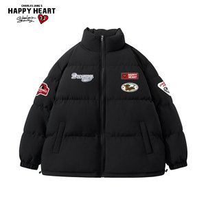 
Charles Peach Heart American Stand Collar Cotton Clothes Men's Letter Print Trendy Brand Cotton Jackets Cold Warm Couple Casual Cotton Clothes