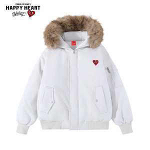 
Charles Heart American style large fur collar cotton coat men's winter new thickened loose warm and cold-proof couple's jacket