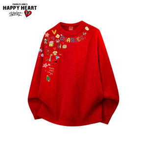 
Charles heart cartoon graffiti lazy style cashmere round neck sweater for men and women autumn and winter red couple knitted sweater