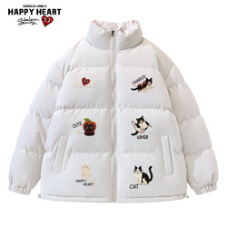 Charles Heart Pet Cat Printed Stand Collar Cotton Jacket Same Style Winter Thickened Bread Jacket for Men and Women