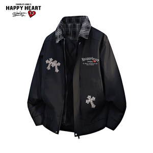 
Charles Heart Cross Printed Fake Two Piece Warm Cotton Clothes New Winter Men's Loose Casual Couple Jacket