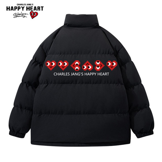 
Charles Heart Fun Love Print Stand Collar Cotton Coat Men's 2026 Winter Thickened Warm Couple Bread Clothes
