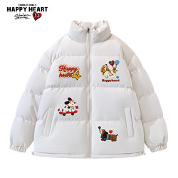 Charles' heart-warming childlike pet dog printed stand-up collar cotton coat for men and women in winter loose and warm couple coats