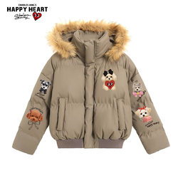 Charles Heart American style large fur collar cotton coat for men winter new thickened warm pet print couple coat