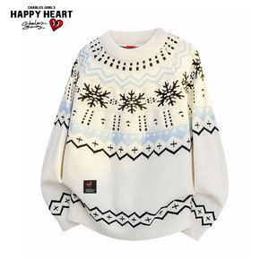 
Charles Peach Heart Fair Island Retro Pullover Sweater Men and Women Autumn and Winter Lazy Casual Couple Sweater Tops