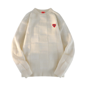 
Charles Heart Red Round Neck Sweater Men's 2026 New Autumn and Winter Couple's Lazy Large Checkered Sweater