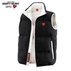 
Charles Heart Contrast Color Stand Collar Cotton Vest Men's and Women's Autumn and Winter Sleeveless Waistcoat Casual Jacket Vest Cotton Clothes