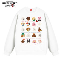 Charles Heart American Round Neck Sweatshirt for Men and Women Spring and Autumn Hoodless Pet Dog Print Couple Student Long Sleeve