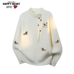 
Charles heart dachshund print sweater for men and women in autumn and winter loose casual long-sleeved tops couple knitted sweaters