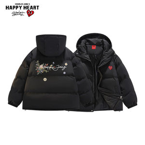 
Charles Heart American Flower Letter Printed Cotton Jacket Men's Trendy Brand New Coldproof Hooded Couple Cotton Jacket