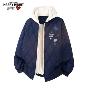 
Charles Heart American Fake Two Piece Diamond Check Cotton Jacket for Men and Women in Winter Contrast Color Thickened Warm Couple Jacket