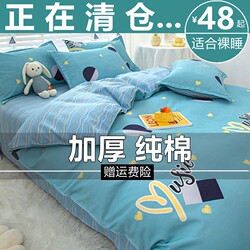 Pure Cotton Four-Piece Set, New Cotton Bedding, Thickened Brushed Duvet Cover, Bed Sheet, Quilt Cover, Simple Dormitory Three-Piece Set