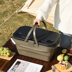 Outdoor Camping Foldable Picnic Basket Spring Outing Basket Shopping Basket Lightweight Storage Bag Portable Hand-Held Basket