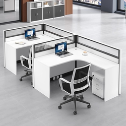 White L/F-Shaped Screen Office Desk and Chair Set, Simple Modern Staff Desk, Three-Person Corner Workstation Furniture