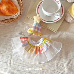 Pet Cat Saliva Bandana Birthday Scarf Hat Colorful Plaid Birthday Celebration Photo Props Dog Decorations Ragdoll Bichon