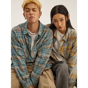 
Retro contrasting color checked long-sleeved shirt men's spring and autumn new trendy brand loose casual couple's work shirt jacket