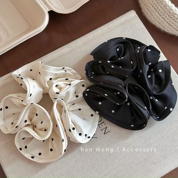 
South Korea's Dongdaemun high-end satin black and white polka dot large intestine hair ring versatile ball head high ponytail hair rope hair accessories