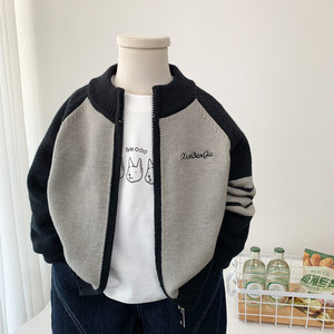 Boys' Knitted Cardigan 2026 New Children's Spring and Autumn Sweater Jacket Boy's Raglan Wool Top Handsome and Versatile