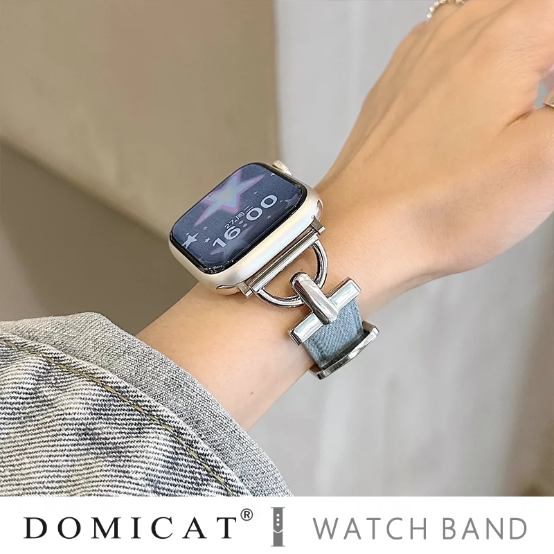 domicat适用苹果手表iwatchs8表带applewatchUltra新款帆布牛仔7创意6