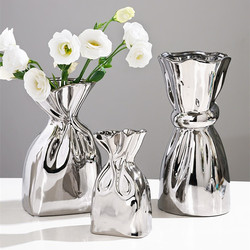 Light Luxury Ornaments, Scandinavian Simple Ceramic Silver-Plated Vases, Creative Water-Cultured Flowers, Flower Arrangements, Artificial Flowers, Living Room Flower Vessels