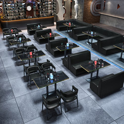 Milk Tea Shop Table and Chair Set, Retro-Style Bar, Dessert, Barbecue, Hot Pot, Western Restaurant, Café, Wall-Side Booth Sofa