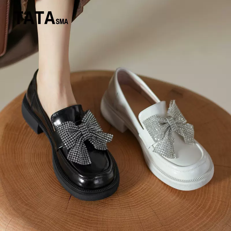Tata Sma女鞋他她絲曼春亮漆皮蝴蝶結水鑽厚底樂福