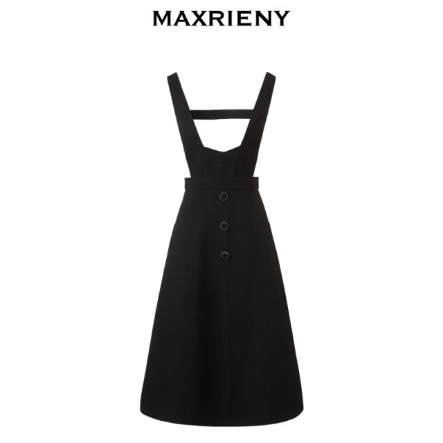MAXRIENY Retro A-Line Princess Dress Autumn Waffle Umbrella Strap Skirt