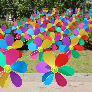 
National Day Kindergarten Flowers Colorful Pull Line Windmill String Rope Colorful Hanging Small Windmill Decoration Outdoor Rotating Plastic