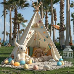 Outdoor Camping White Indian Tent Blanket Foldable Portable Children's Picnic Camping Decoration Small House