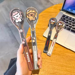 Line Drawing Puppy Stainless Steel Spoon and Chopsticks Set, Food-Grade, Cute, Portable Cutlery Set in a Box, Student and Office Tableware