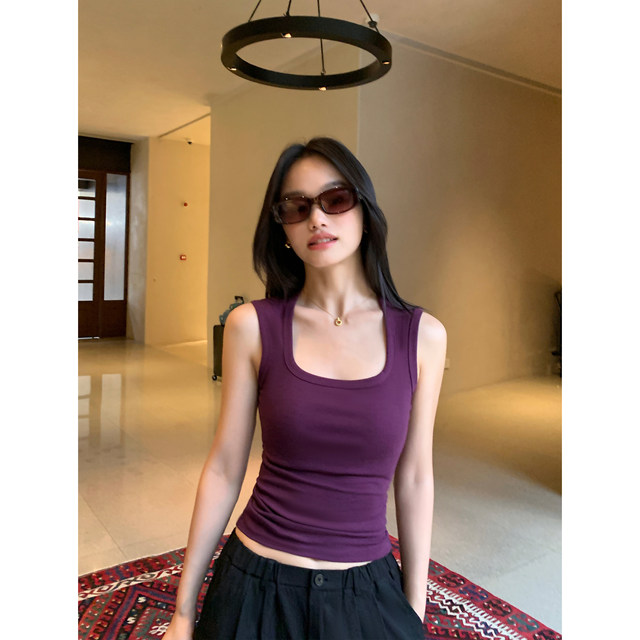 
Pusumede core items! Large U-neck suspender vest for women in summer wear stretch-knit slim temperament top