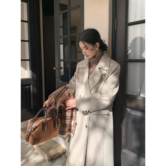 
Pusumede temperament woolen jacket for women in autumn and winter thickened cotton high-end loose mid-length woolen coat