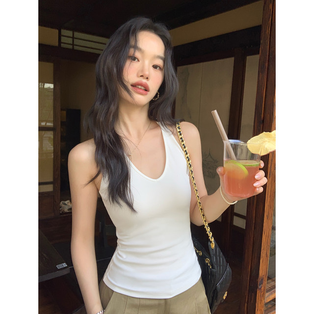 
pusumede slack vibe V-neck suspender vest for women in summer wear sexy hot girl I-length backless sleeveless top