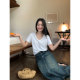 Pusumede black v-neck short-sleeved shoulder T-shirt for women in summer new Korean style versatile loose casual top