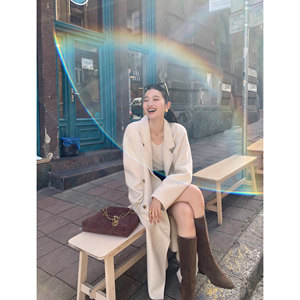 Pusumede double -sided, 100%wool coat female autumn and winter Korean lazy mid -length high -level high -level woolen jacket
