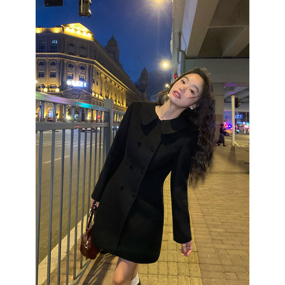 
pusumede Korean drama daughter design-sensing doll collar wool coat for women's waist-length mid-length wool coat