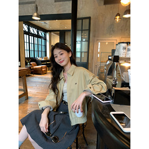 
pusumede maple leaf special touch retro lapel jacket women's simple casual zipper work loose top