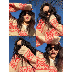 
pusumede retro jacquard v-neck pullover sweater for women's new winter mohair design knitted sweater