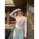 pusumede lace spliced ​​v-neck knitted cardigan for women's design short style slim long-sleeved T-shirt top